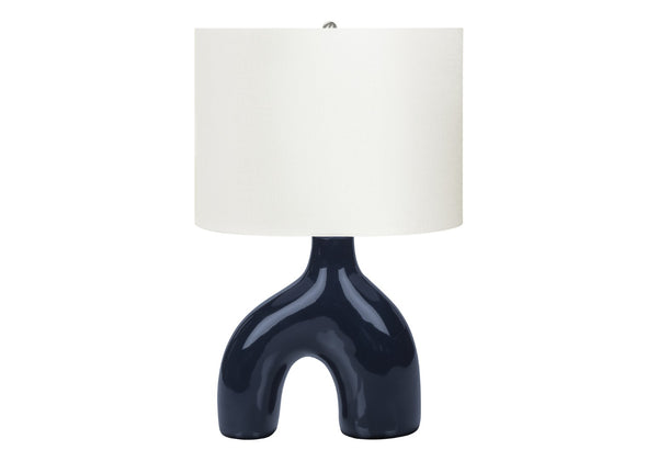 English Elm Lighting, Cobalt Ceramic Sculptural Table Lamp with Ivory Drum Shade for Modern Decor B2710P461826