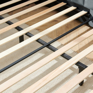 English Elm Full Size Upholstered Tufted Bed Frame - Luxurious Velvet Sofa Bed With Armrests For Stylish Comfort W487S00329