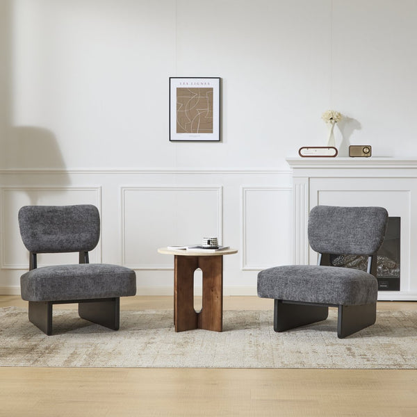 English Elm Christopher Knight Home® - [Set of 2] Modern Lounge Chair with Polyester Upholstery and Solid Wood Base — Minimalist Comfort for Home Black,Charcoal grey N767P241702C