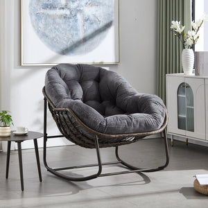 English Elm Outdoor Rattan Rocking Chair Oversized Hand-Woven Patio Egg Recliner with Plush Cushion Comfortably Rocking Grey W640P271518