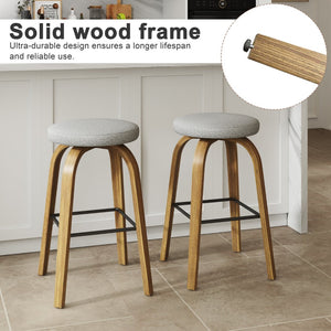 English Elm Swivel Backless Counter Stools Set of 2 with Fabric Seat Bentwood Legs Mid-century Modern Gray W3107P446889