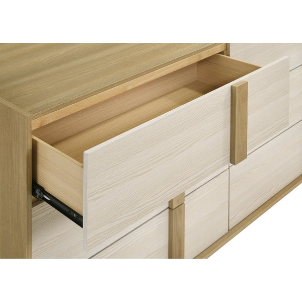 English Elm Lincoln Queen Bedroom Set with Led Headboard Italian Modern Natural Wood Finish B062S01836