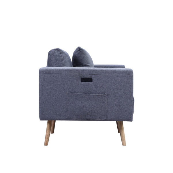 English Elm Elio Mid-century Linen Loveseat with Usb Ports Side Pockets and Tapered Wood Legs Dark Gray B2749P413344