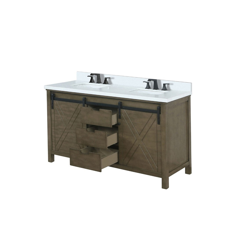 English Elm Rustic Brown Double Bath Vanity With Cultured Marble Top & Faucet Set - Stylish Storage Solution! B2731P260148-GIGA