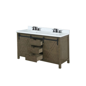 English Elm Rustic Brown Double Bath Vanity With Cultured Marble Top & Faucet Set - Stylish Storage Solution! B2731P260148-GIGA