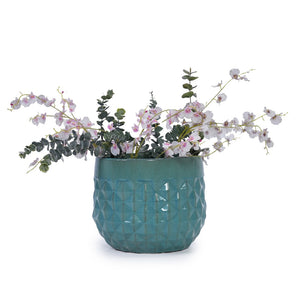 English Elm Set Of 3 Diamond Ceramic Planters - Modern Blue Flower Pots For Home, Garden, Or Windowsill Decor W3273P321995-GIGA