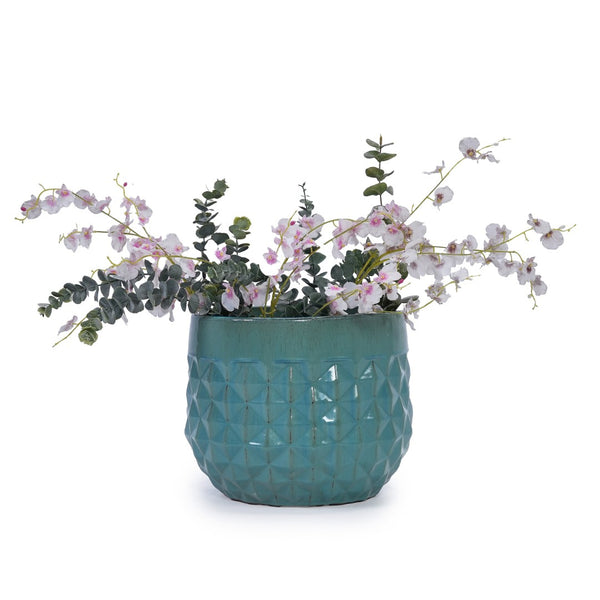 English Elm Set Of 3 Diamond Ceramic Planters - Modern Blue Flower Pots For Home, Garden, Or Windowsill Decor W3273P321995-GIGA