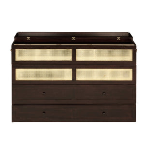 English Elm Queen Size Murphy Bed - Elegant Pine Cabinet With Rattan Accents, Espresso Finish & Storage Drawer W504S00230-GIGA