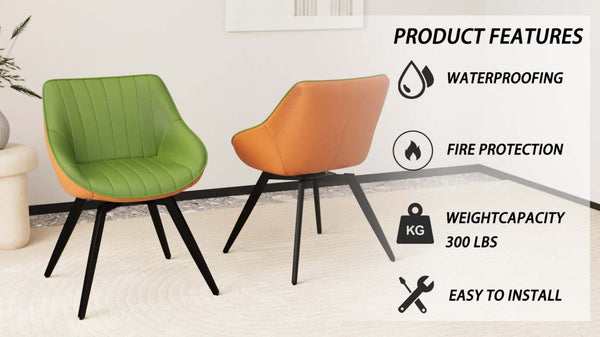 English Elm A Set of 2 Mid-century Pu Leather Dining Chairs with Ergonomic Back and Metal Legs Green W2189P196218