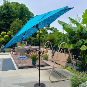 English Elm 9ft Outdoor Patio Umbrella Hexagonal Canopy Uv Resistant Tilt Vented Resort Style Pattern + Cyan W656P242107