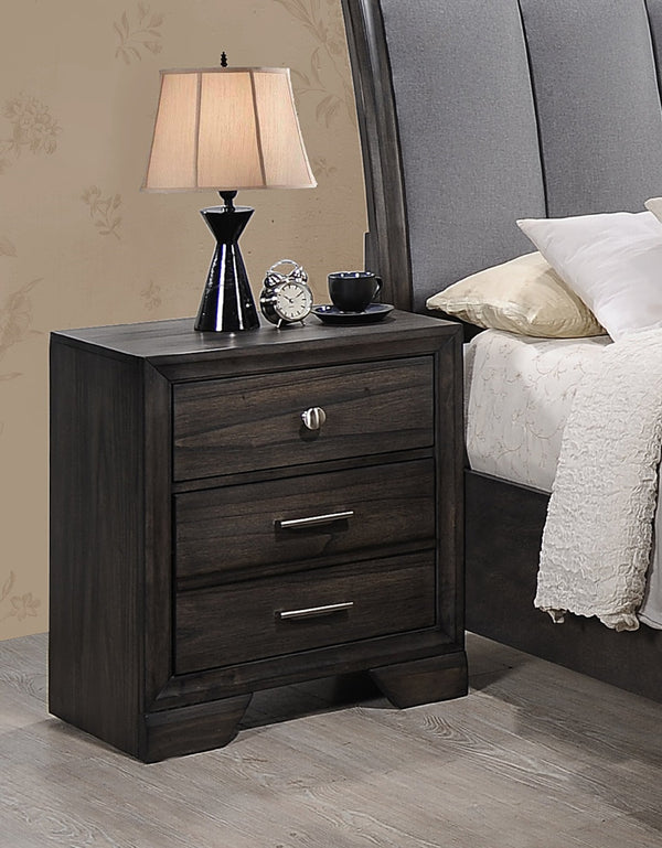English Elm 1pc Nightstand with Two Drawers and Beveled Mirror Accents, Solid Wood Construction, Chic Storage Gray 25.98 L x 18.39 W x 30.71 H B2741P325737