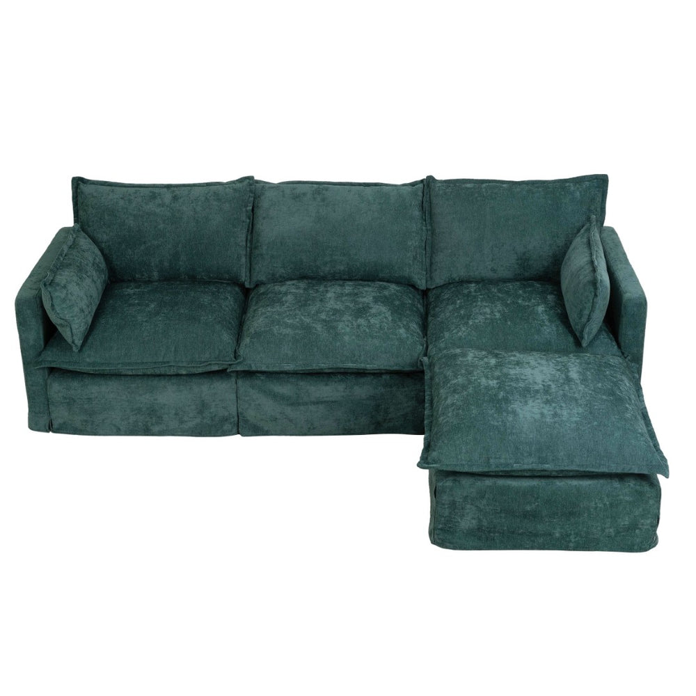 English Elm 93.31" Modular L-shaped Sectional with Movable Ottoman Chenille 4-seat Living Room Sofa Green W2795S00038