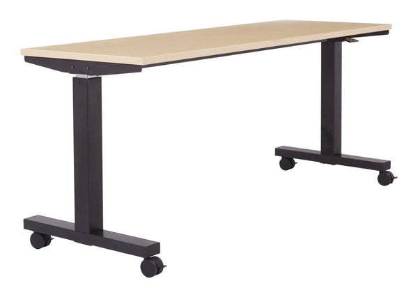 OSP Home Furnishings Adj Height Worktable with Pneumatic Lift Steel Frame and Locking Casters for Office Mpl Top/Blk PHAT2472P3