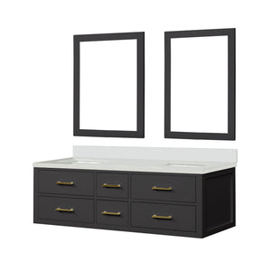 English Elm Black Double Bath Vanity With White Quartz Top, 60” W, Two Elegant Mirrors For Modern Bathrooms B2731S01566