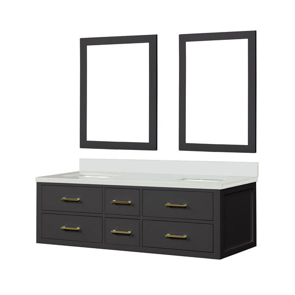 English Elm Black Double Bath Vanity With White Quartz Top, 60” W, Two Elegant Mirrors For Modern Bathrooms B2731S01566
