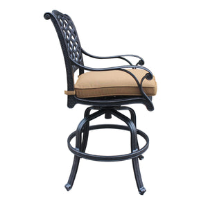 English Elm Cast Aluminum Counter Stool Set Of 2 With Swivel Seats, Weather-Resistant Cushions & Lattice Design B010P278345