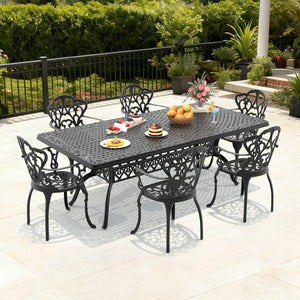 English Elm 7-piece Cast Aluminum Outdoor Dining Set with Ornate Garden Style and Cushioned Seating W1710S00607