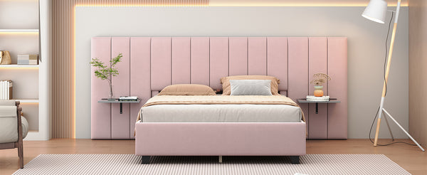 English Elm Queen Upholstered Platform Bed with Oversized Velvet Headboard, Built-In Shelves, Modern Comfort and Support for Relaxation Pink SF000138AAH