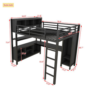 English Elm Full Size Car Shaped Kids Platform Bed with Storage Drawers Integrated Desk Pine Wood Black W1580S00592