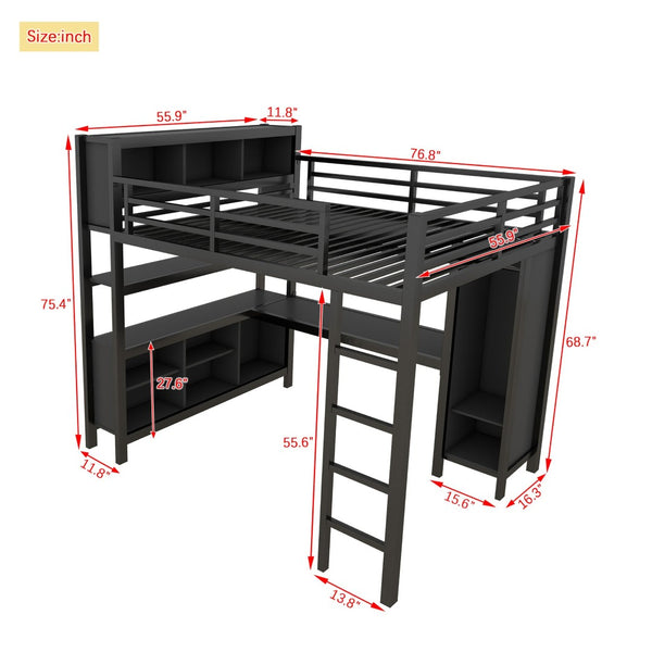 English Elm Full Size Car Shaped Kids Platform Bed with Storage Drawers Integrated Desk Pine Wood Black W1580S00592