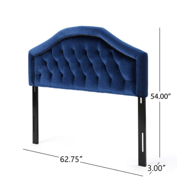 English Elm Tufted Queen Headboard with Nailhead Trim Solid Wood Frame Adjustable Iron Legs Navy Blue 57875.00NVLTNBLU