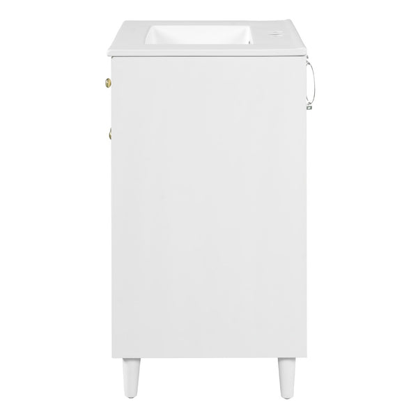 English Elm 30" Rattan Front Bathroom Vanity Solid Pine Cabinet with Ceramic Sink and Adjustable Shelf White N710P293988K