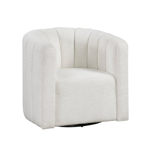 English Elm Modern Swivel Chair with Ottoman in Bouclé Fabric, Solid Wood Frame, Cozy Curved Design for Living Rooms White 32 L x 31 W x 31.25 H B011P281847