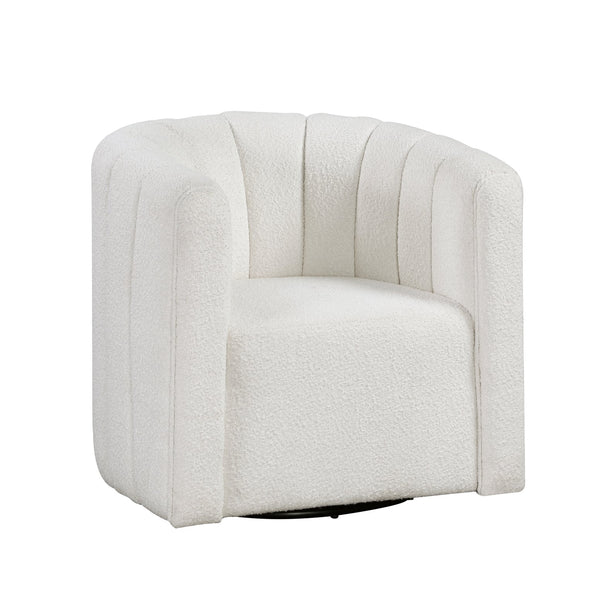 English Elm Modern Swivel Chair with Ottoman in Bouclé Fabric, Solid Wood Frame, Cozy Curved Design for Living Rooms White 32 L x 31 W x 31.25 H B011P281847