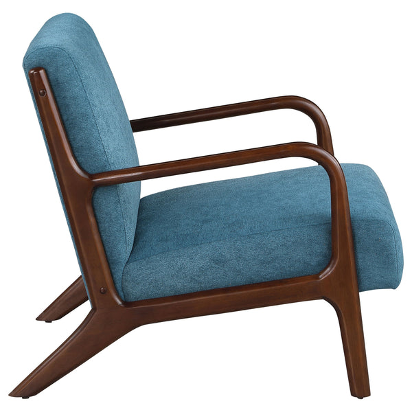 English Elm Robie Peacock Blue Upholstered Chair with Cappuccino Wood Frame, Mid-Century Curves & Cozy Support B062P299842