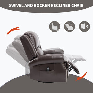 English Elm Heat Massage Rocker Swivel Recliner Chair with Lumbar Relief Nodes for Living Room Brown W3224S00031