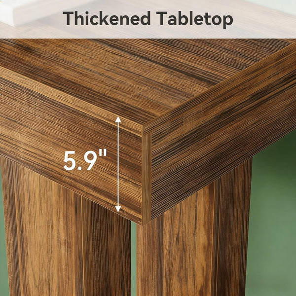 English Elm Practical Geometric Console Table with Matte Black Wood Grain Finish for Entryway or Sofa Rustic Brown T3971P451556
