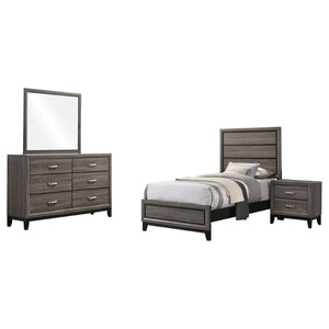 English Elm Cabrillo Two-tone Grey Oak Twin Bedroom Set with Nickel Hardware and Dovetail Storage B062S01687