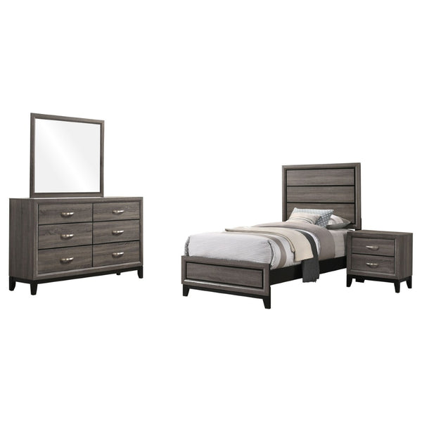 English Elm Cabrillo Two-tone Grey Oak Twin Bedroom Set with Nickel Hardware and Dovetail Storage B062S01687