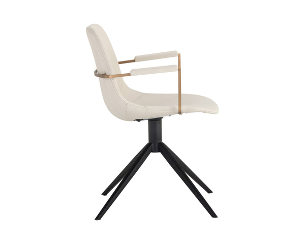 Sunpan Cassius Swivel Dining Armchair - Modern Elegance with Brushed Gold Accents and Stylish Comfort Dillon Cream