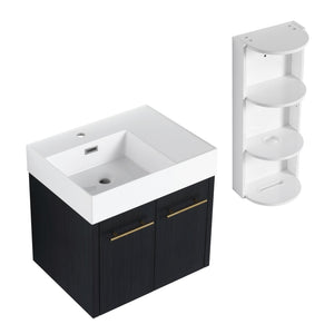 English Elm 24 Inch Wall-Mounted Bathroom Vanity Set With Thick Resin Sink, Storage Rack & Soft-Close Doors W999S00366