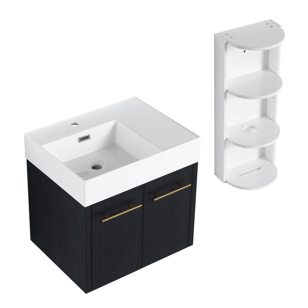 English Elm 24 Inch Wall-Mounted Bathroom Vanity Set With Thick Resin Sink, Storage Rack & Soft-Close Doors W999S00366