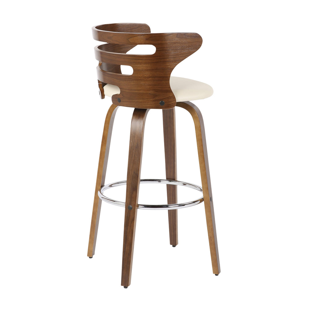 English Elm Cosini Mid-Century Barstool Set of 2 in Walnut & Cream Faux Leather, 360° Swivel, Cushioned Seating B202S00516