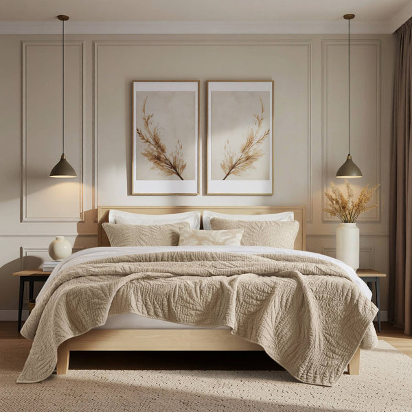 English Elm Full/queen Garment Washed Cotton Quilt Set Soft Neutral Farmhouse Bedroom Bedding Linen B035P496594