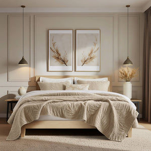 English Elm King Stone Washed Cotton Quilt Set Breathable Garment Dyed Bedroom Comfort Linen B035P496595