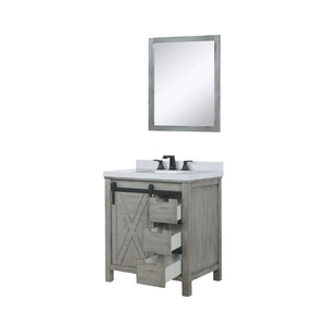 English Elm Ash Grey Bath Vanity 30" W x 22" D with Cultured Marble Top, Matte Black Faucet & 28" Mirror, Durable B2731S01337