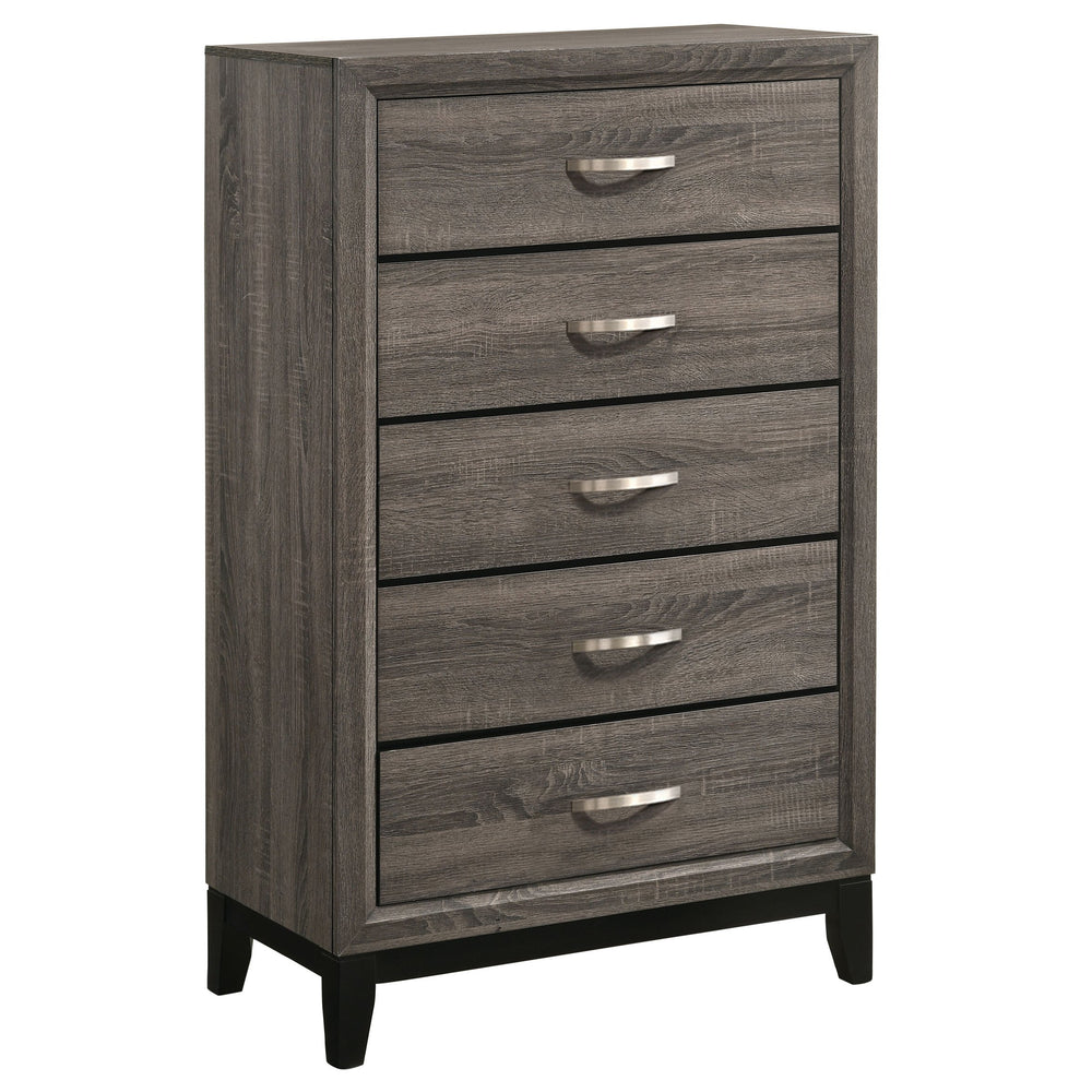 English Elm Gregory Grey Oak 5-Drawer Chest — Contemporary Grey Oak Finish, Durable Interlocking Joints, Modern Hardware Storage Elegance B062P331060