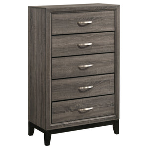 English Elm Gregory Grey Oak 5-Drawer Chest — Contemporary Grey Oak Finish, Durable Interlocking Joints, Modern Hardware Storage Elegance B062P331060