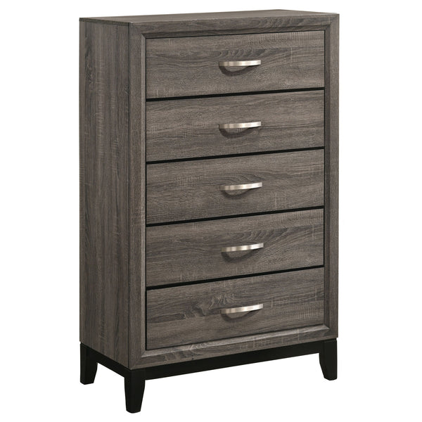 English Elm Gregory Grey Oak 5-Drawer Chest — Contemporary Grey Oak Finish, Durable Interlocking Joints, Modern Hardware Storage Elegance B062P331060