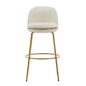 English Elm Christopher Knight Home® - Rio Claro Metal Upholstered Barstool Set of 2 – Sculptural Rounded Seat, Low Back, Stain-Resistant Fabric, Durable Frame, Space-Saving Design Beige,Gold N775P268026B