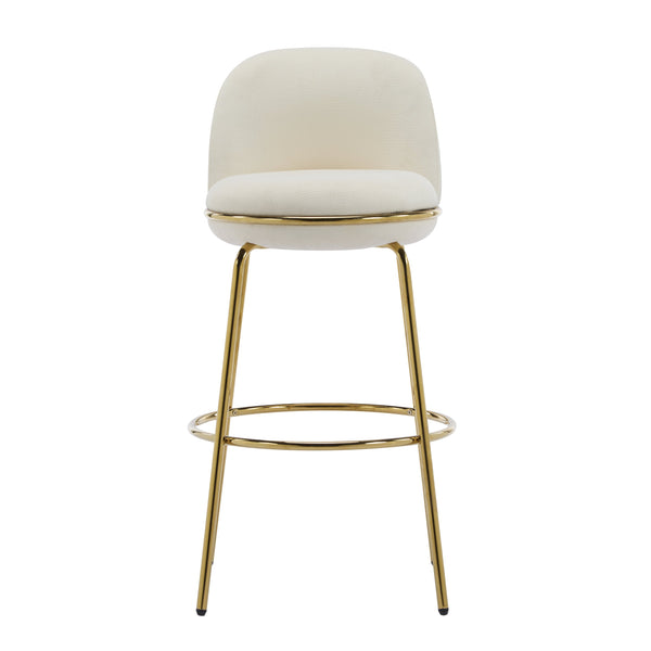 English Elm Christopher Knight Home® - Rio Claro Metal Upholstered Barstool Set of 2 – Sculptural Rounded Seat, Low Back, Stain-Resistant Fabric, Durable Frame, Space-Saving Design Beige,Gold N775P268026B