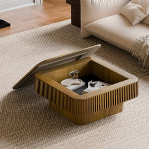 English Elm 31.5'' Square Wood Veneer Flip Top Storage Coffee Table with Slat Detail for Living Rooms Brown W1435P375248
