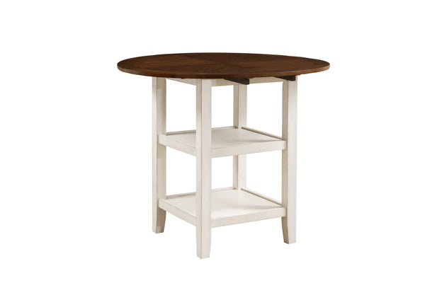 English Elm White White-Wash & Dark Cherry Counter Height Drop-Leaf Table with Dual Shelves, Space-Saving Rustic Charm B011P239558