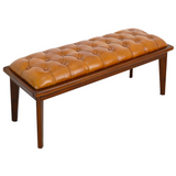 Ashcroft Furniture Arden Tan Leather Bench with Buttons - Mid-Century Modern Accent Furniture for 2