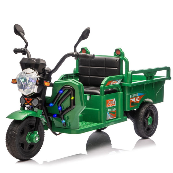 English Elm 12v Kids Electric Cargo Trike with Led Lights Wide Seat Anti-slip Wheels Toddler Ride On Green W1578P336049