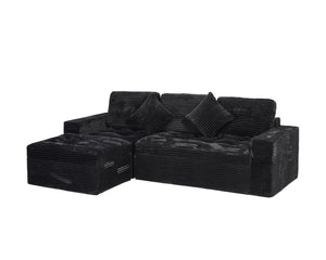 English Elm Modular Cloud Sectional with Ottoman Faux Fur Velvet Deep Foam Living Room Sofa W5502S00009